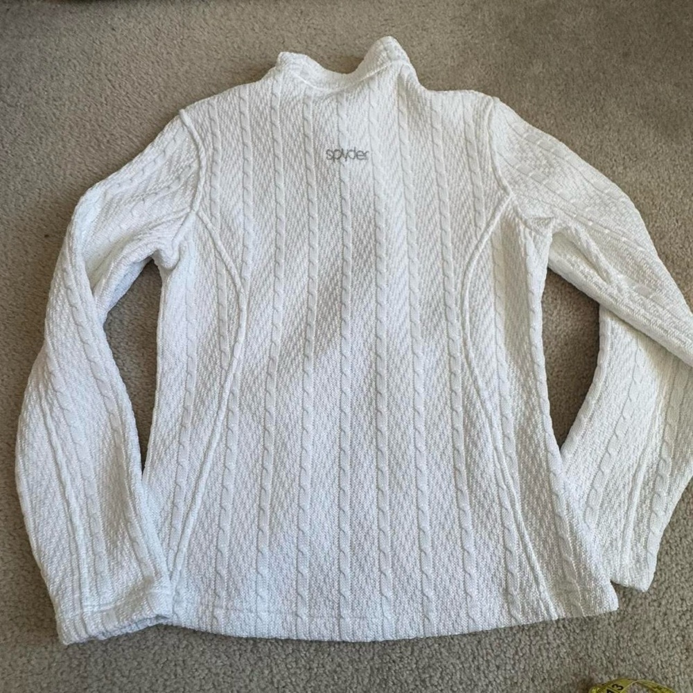 Spyder Womens Core Cable Knit Sweater Jacket Full Zip Pockets White Medium - Picture 3 of 8